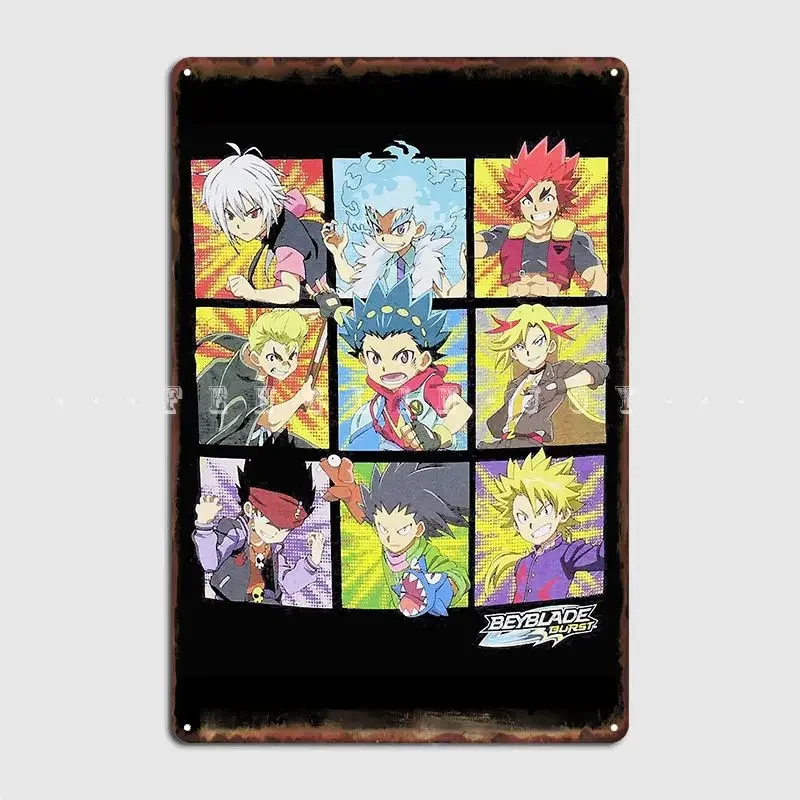 Beyblade Burst Boys Spinner Tops Graphic Character Grid Poster Metal Plaque Plates Club Bar Wall Pub Funny Tin Sign Poster