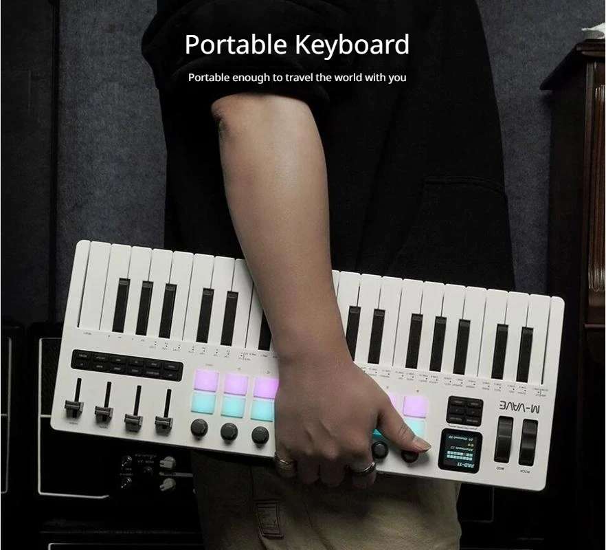M-Vave Smk-37 Pro Midi Controller 37 Keys - Built-In Synth + 8 Knobs + 4x16 Rgb Pads For Keyboard Enthusiasts