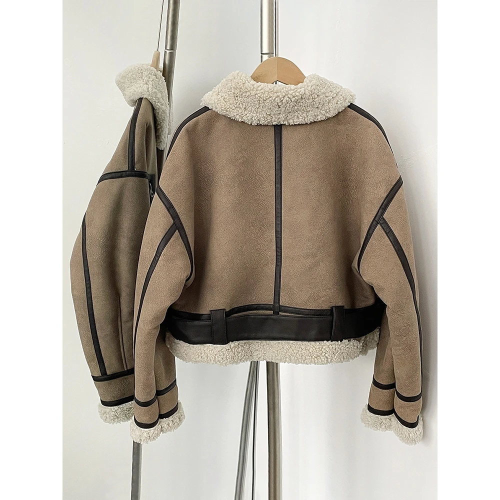 เสื้อแจ็คเก็ตมอเตอร์ไซค์สไตล์เรโทร ทำจากหนังแท้และขนแกะ  รุ่นใหม่ล่าสุดสำหรับฤดูใบไม้ร่วงและฤดูหนาว