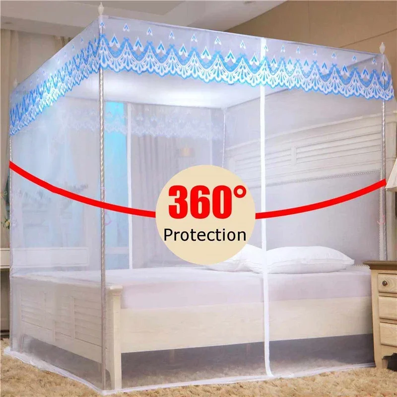 Zipper Lace Mosquito Net with Stainless Steel Bracket Romantic Queen Bed Nets  Anti Insect Mosquito Tent for Single Double Bed