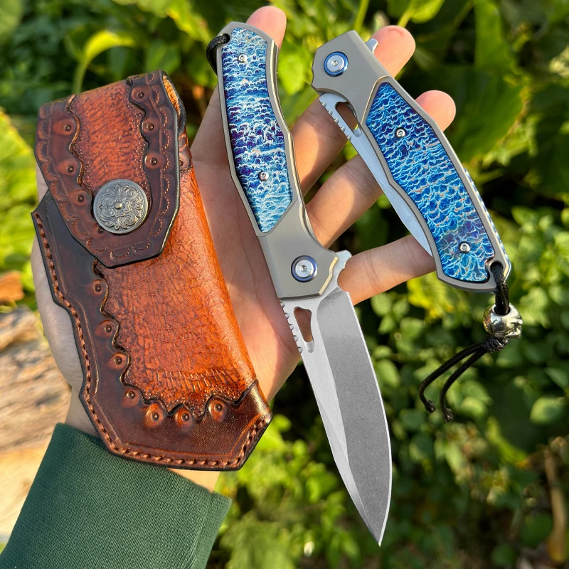 

M390 Steel Folding Pocket Knife, Men's Everyday Carry Knife, TC4 Titanium Handle, Ideal Adventure, Outdoor Camping, and EDC Use