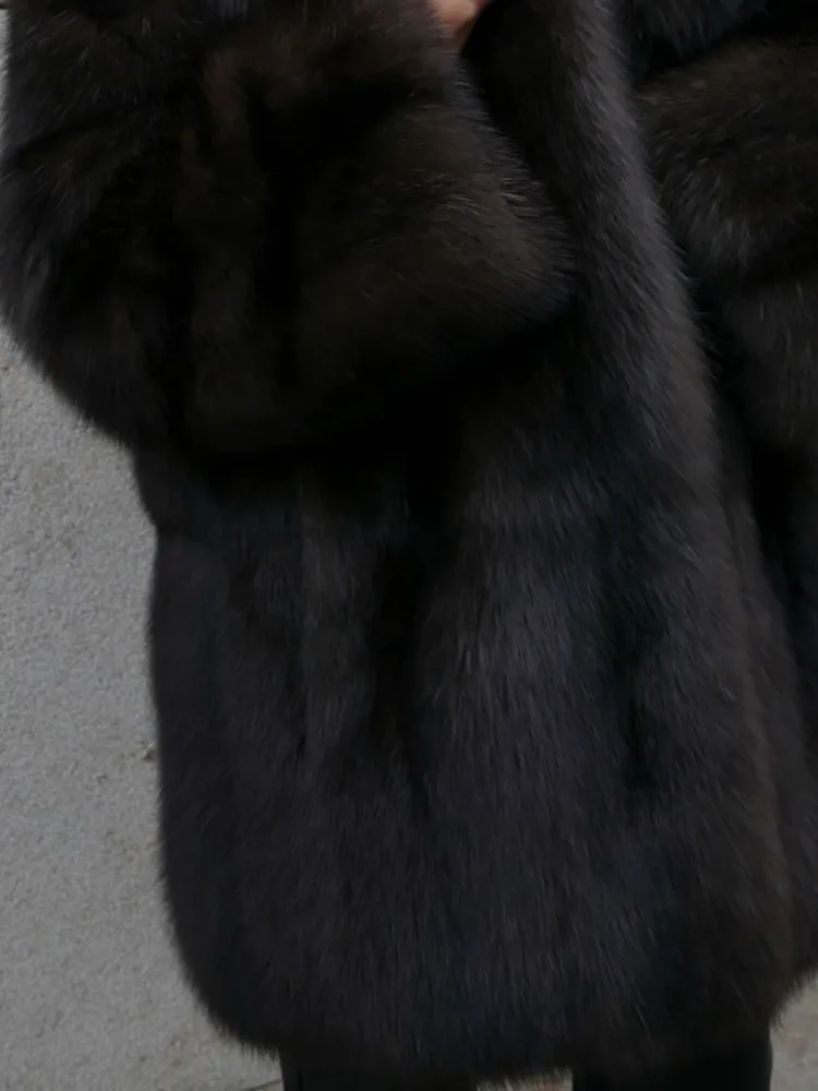 DFDG femmes 2025 automne hiver élégant luxe fausse fourrure manteau épaissi col montant revers à manches longues chaud élégant manteau de fourrure