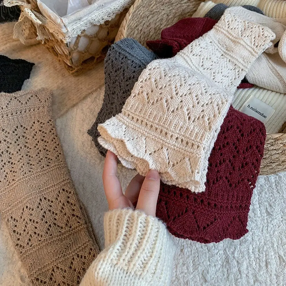 

Новые вязаные полые носки до середины икры, теплые уличные длинные носки в стиле Харадзюку, повседневные дышащие носки средней длины для женщин и девочек