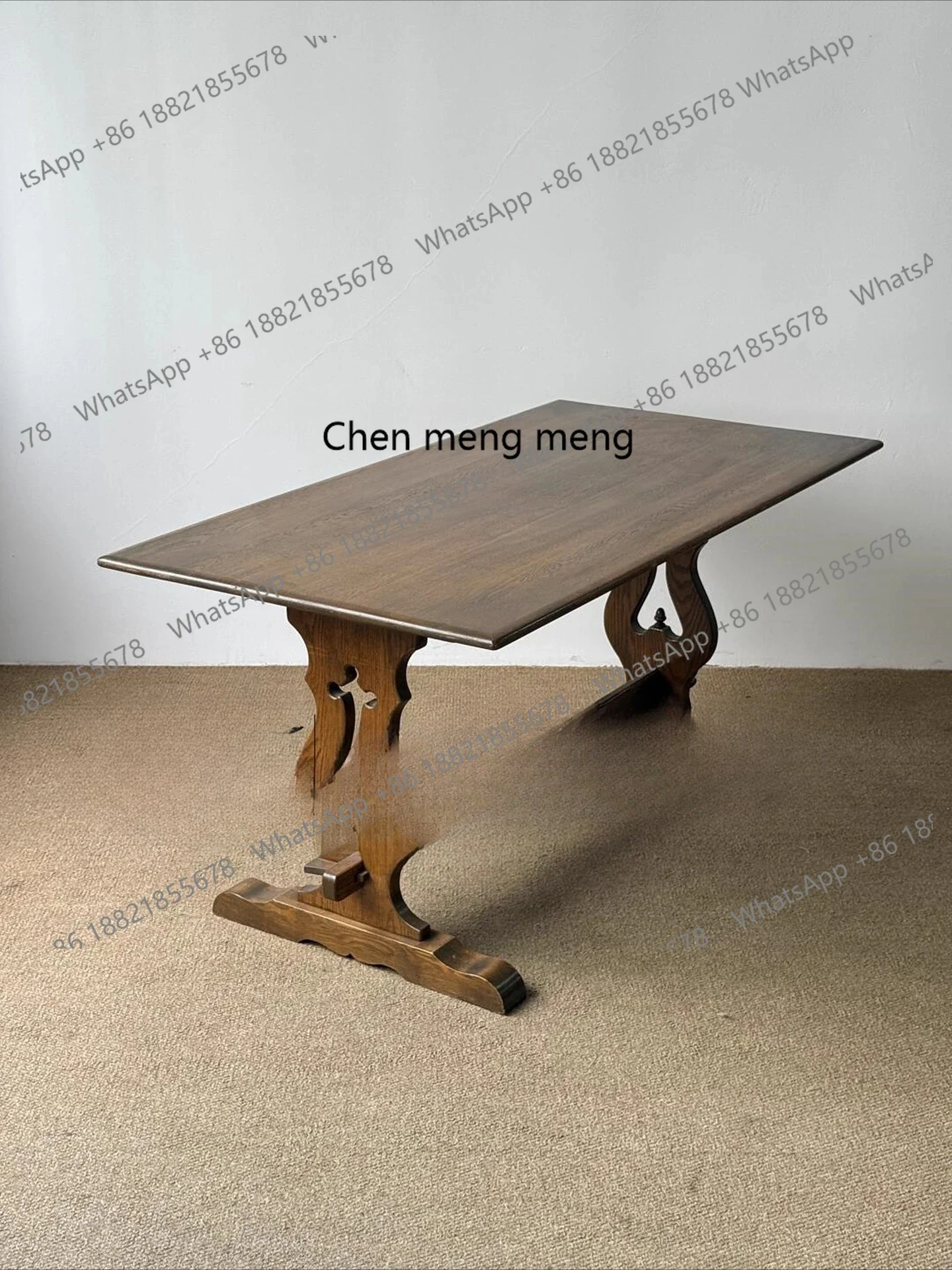 

European retro solid wood dining table medieval nostalgic carving long desk coffee table