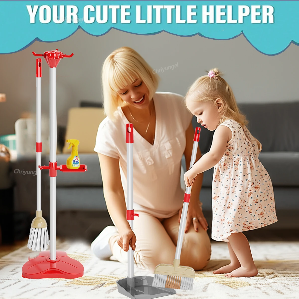 크리영엘 어린이 청소 장난감 세트 소꿉놀이 미니 빗자루 걸레 교육용 장난감 유아 남아 여아 선물