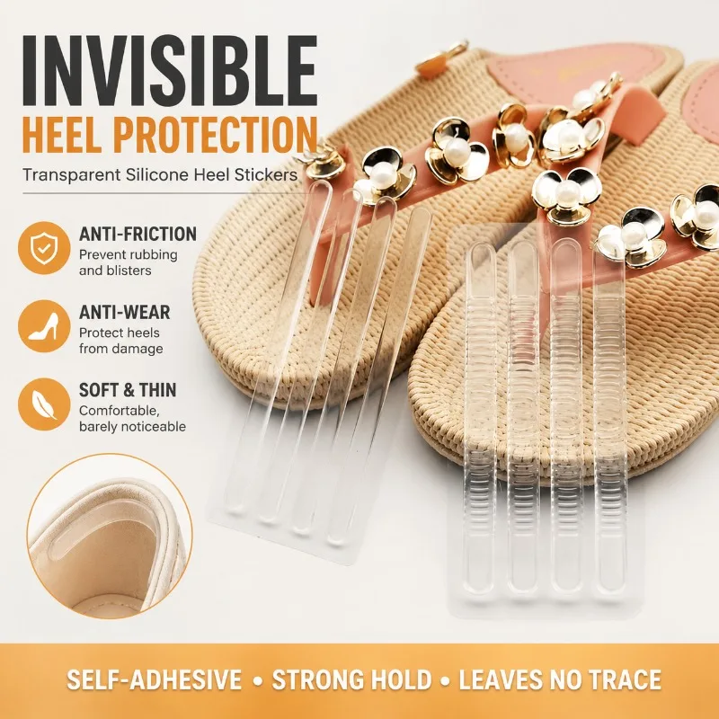 Transparent Silicone Heel Stickers, Anti-Friction Anti-Wear Invisible Strips for High Heel Shoes, Soft Thin Self-Adhesive Heel