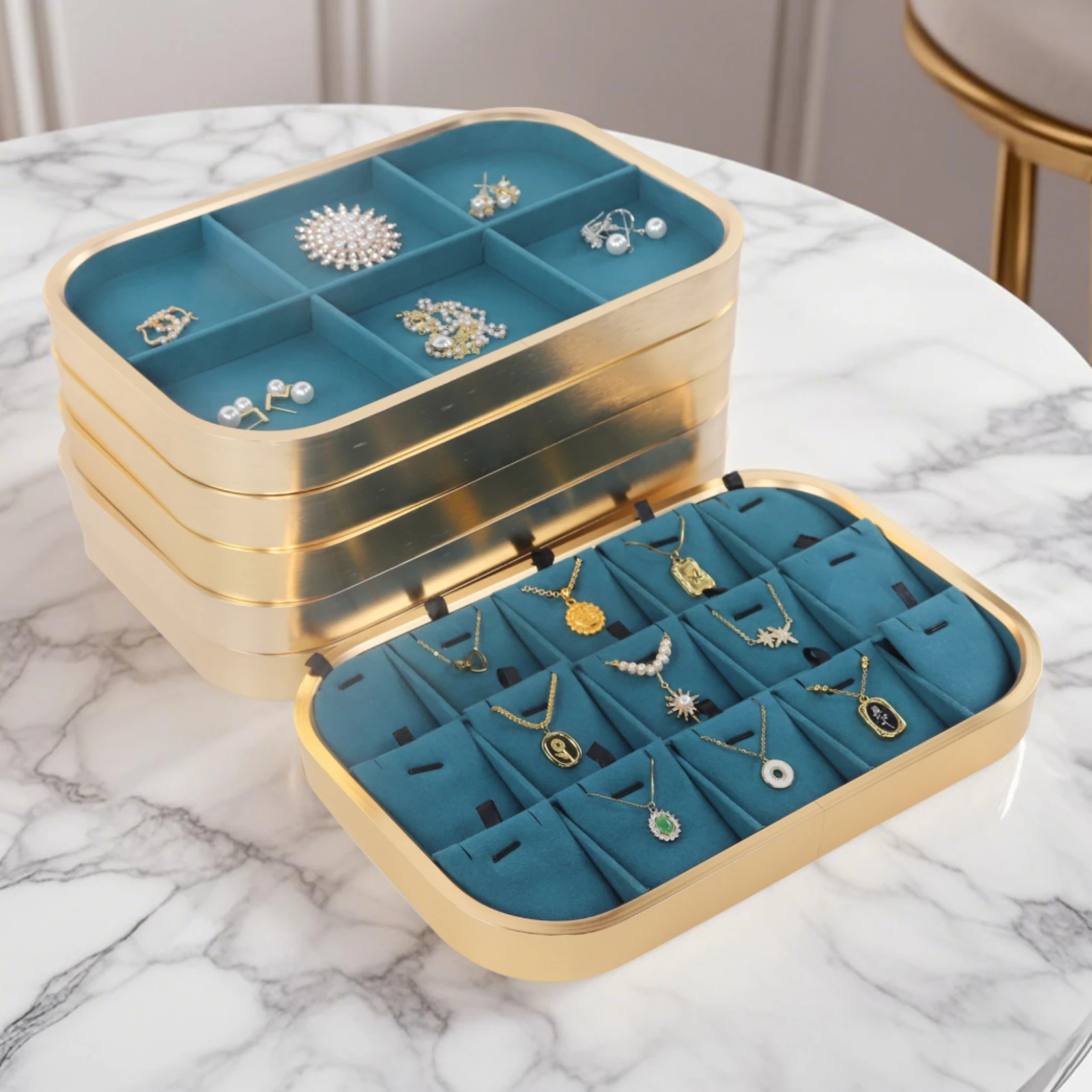 

Rectangular Jewelry Tray Easy to Clean Gold Frame Jewelry Tray Home Decor Scratch Resistant Nordic Style