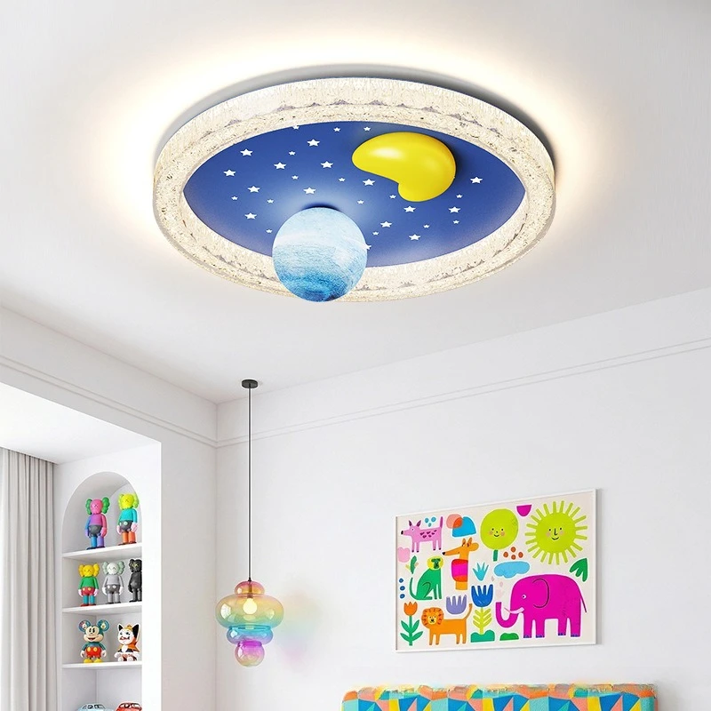 Nordic Fun Cartoon Starry Sky Ceiling Lamps Children's Room Iron Star Bedroom Creative Planet Eye Protection LED Ceiling Lights