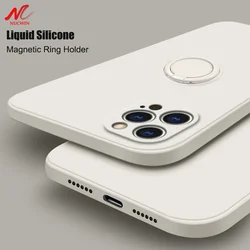 Luxury Liquid Silicone Magnetic Ring Holder Case For Apple iPhone 11 12 13 14 15 16 Pro Max 16 Plus Stand Cover For iPhone 16