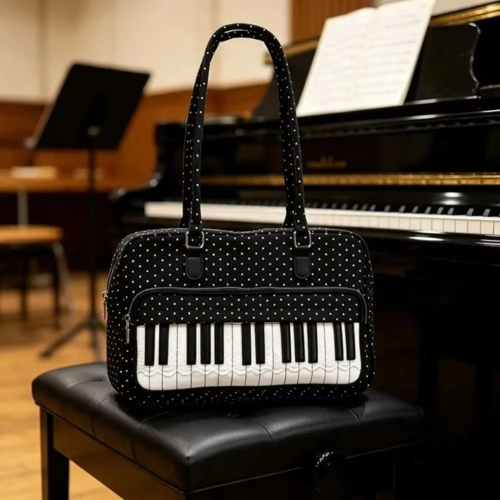 Large Capacity Large Capacity Handbag Polka Dot Spacious Interior Musical Note Tote Bag Piano Key Pattern Casual Shopping Bag