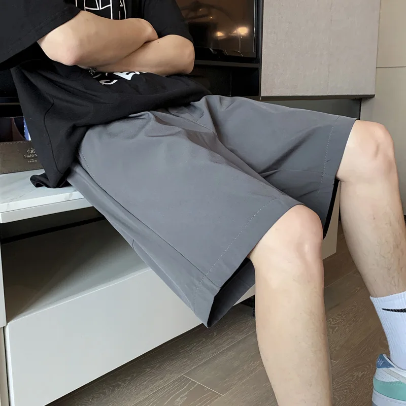 

Summer Thin Casual Loose Men's Shorts Pure Color Straight Leg Trendy Streetwear Sport Five-Quarter Pants Youth Active Style