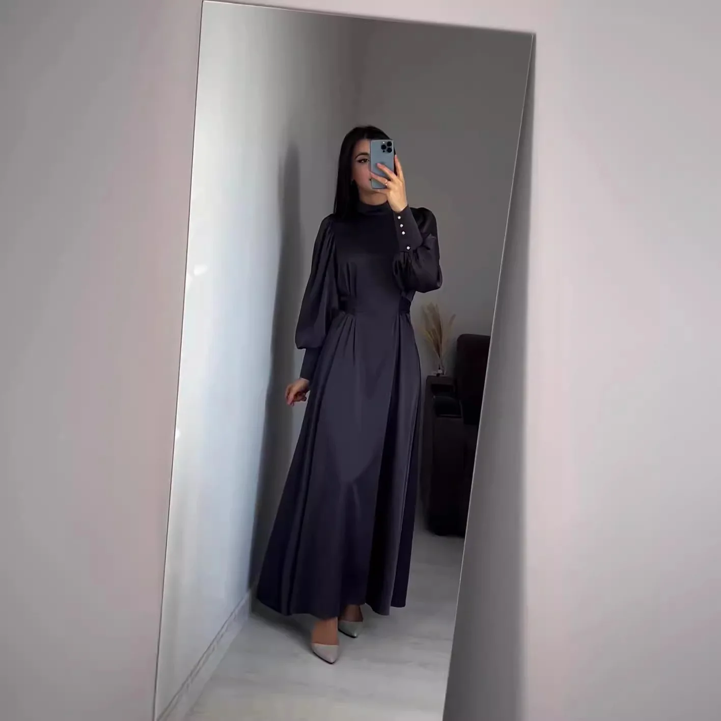 Solid Color Long Sleeve Muslim Dress Women Slim Fit Belt Morocco Party Dresses Ramadan Islam Dubai Abaya Arab Long Dress Vestido