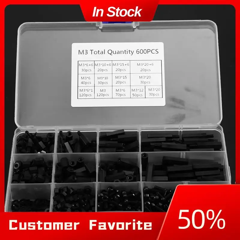 AT03 トップ PCB アセンブリの必需品: 600 個 M3 六角ナイロン スペーサー スタンドオフ ネジ キット、オス & メス