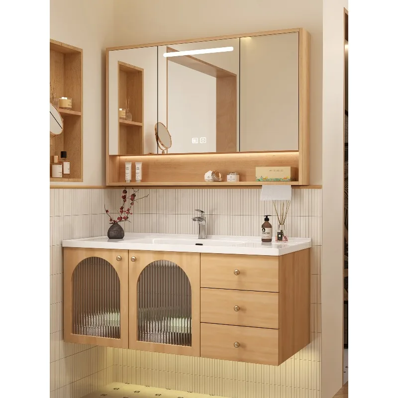 

Log wind bathroom cabinet combination, ceramic integrated basin, toilet hand washbasin, washstand combination