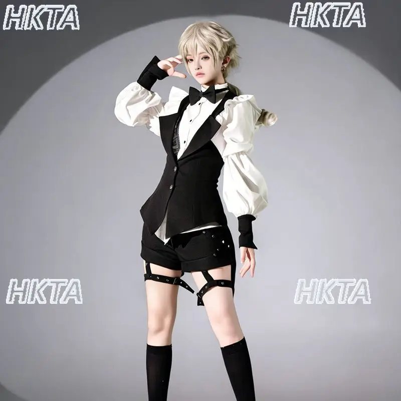 Goth Dark Subculture Y2k Sweet Cool Slim Lolita Vest Pleated Long Sleeve Shirt Top Black Shorts Autumn Cosplay Prince Suit Women