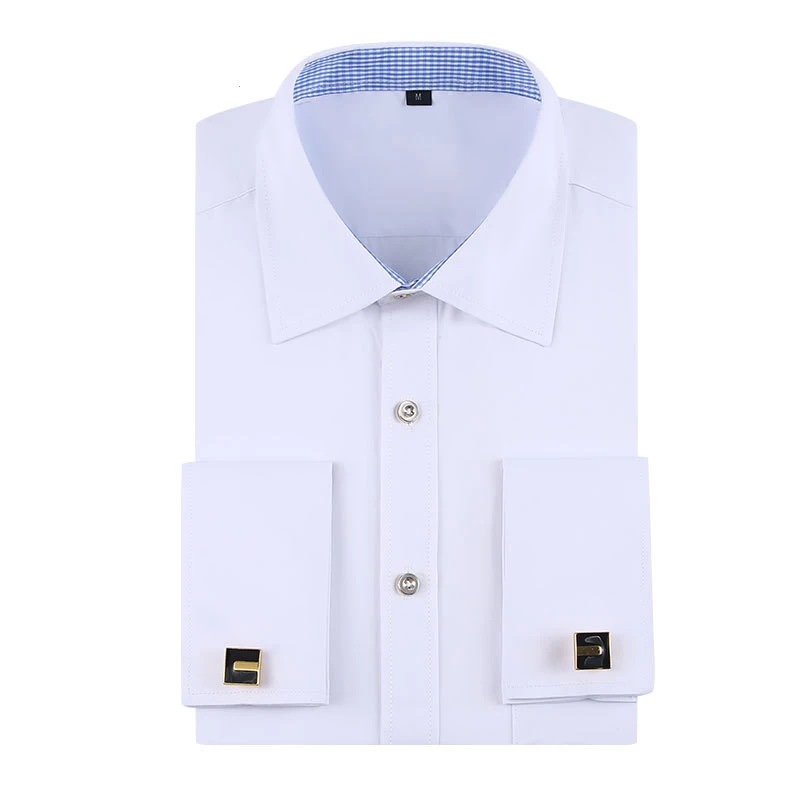 French Cuff Button Men Dress Shirt with Cufflinks Mens Wedding Shirt Tuxedo Male Business Office Clothing