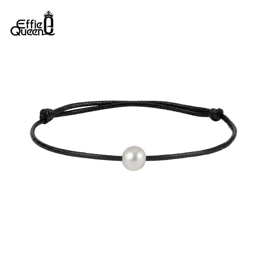 EFFIE QUEEN Fashion Natural Freshwater Pearl Black String Braiding Couple Bracelet for Men Women Temperament Jewelry Gift GPB72