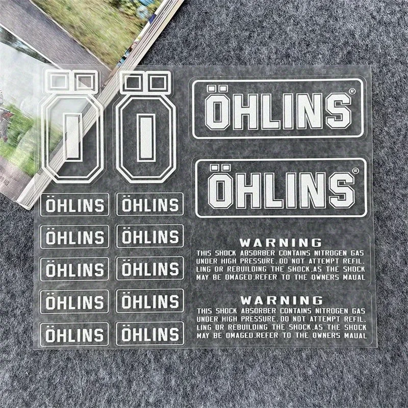 1SET OHLINS Motorcycle Shock Absorber Sticker Transparent PVC Decal Black Text White Background for Bike Decoration view 5