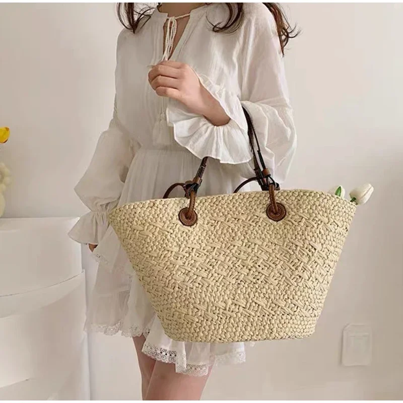 Neue Schulter Tasche Handgemachte Stroh Gewebt Große Kapazität Marke Hochwertige Korb Tasche Sommer Strand Urlaub Mode Handtasche Forwomen – Detail 20