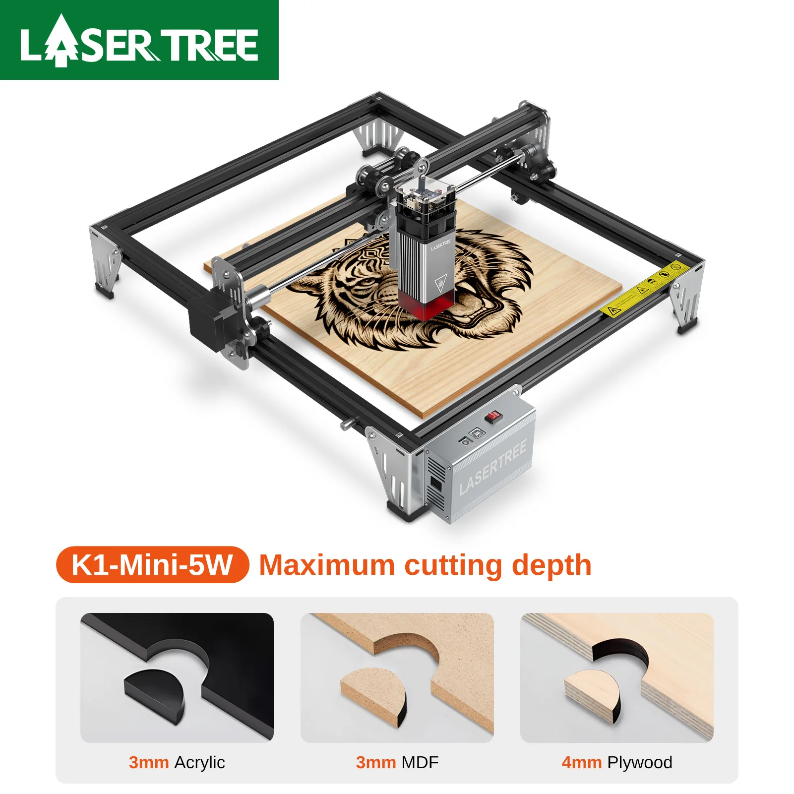 LASER TREE Laser Engraver with 5W Laser Module Laser Engraving Cutting Machine Engraving Area 300x300mm Woodworking DIY Tools