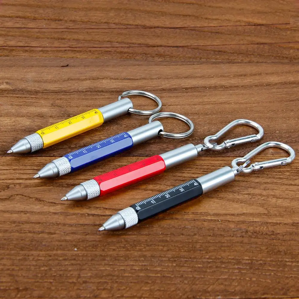 6-in-1 Refill Pen Rotating Metal Pens Screwdriver Hexagonal Touch Screen Carabiner Small Scale Ballpoint Keychain dropshipping