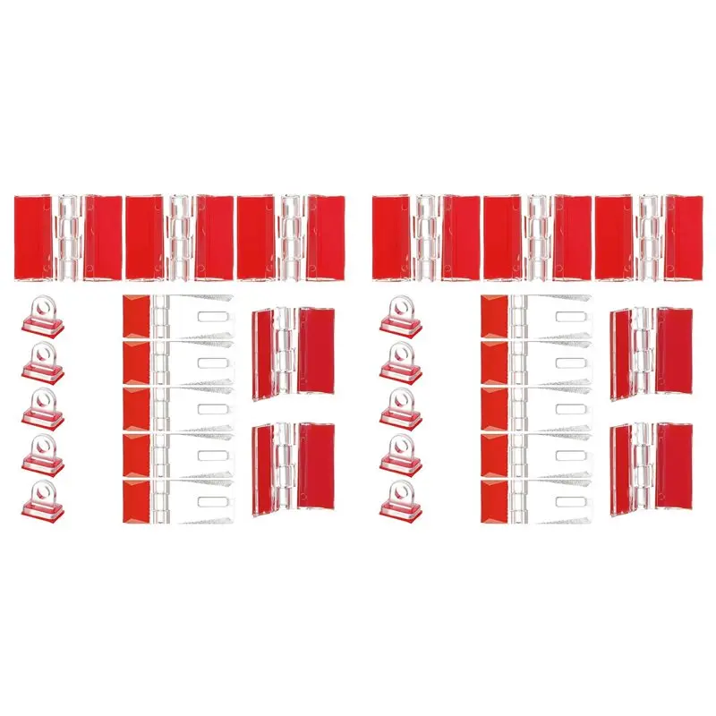 A26F-Acrylic Hinges Kit,30Pcs Self Adhesive Latch Buckles Set No Need To Punch Plastic DIY Piano Hinge Door Buckle For Box