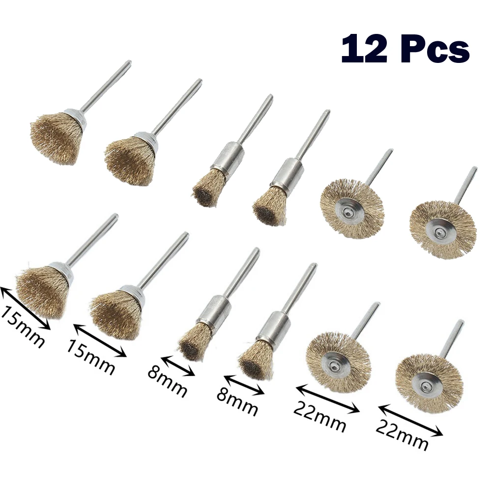 12 Pcs Drill Brushes 8/15/22mm Bowl/ Straight/T Type Wire Brush Kit For Metal Polishing Rust Remover Rotary Tools Grinder Parts