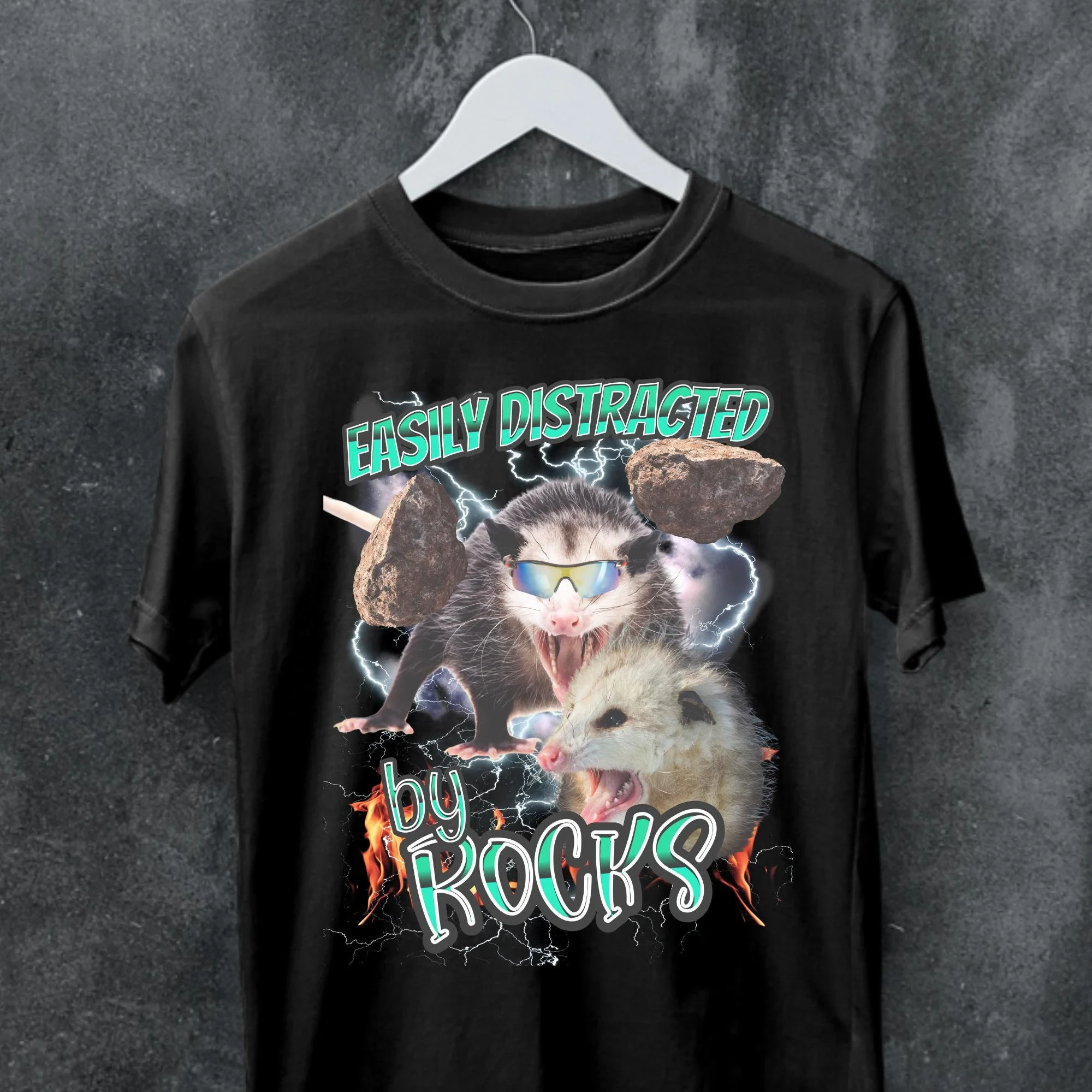 

Easily Distracted By Rocks T-Shirt, Funny Geology Gift Summer Men's and Women's Loose and Breathable T-shirt Top