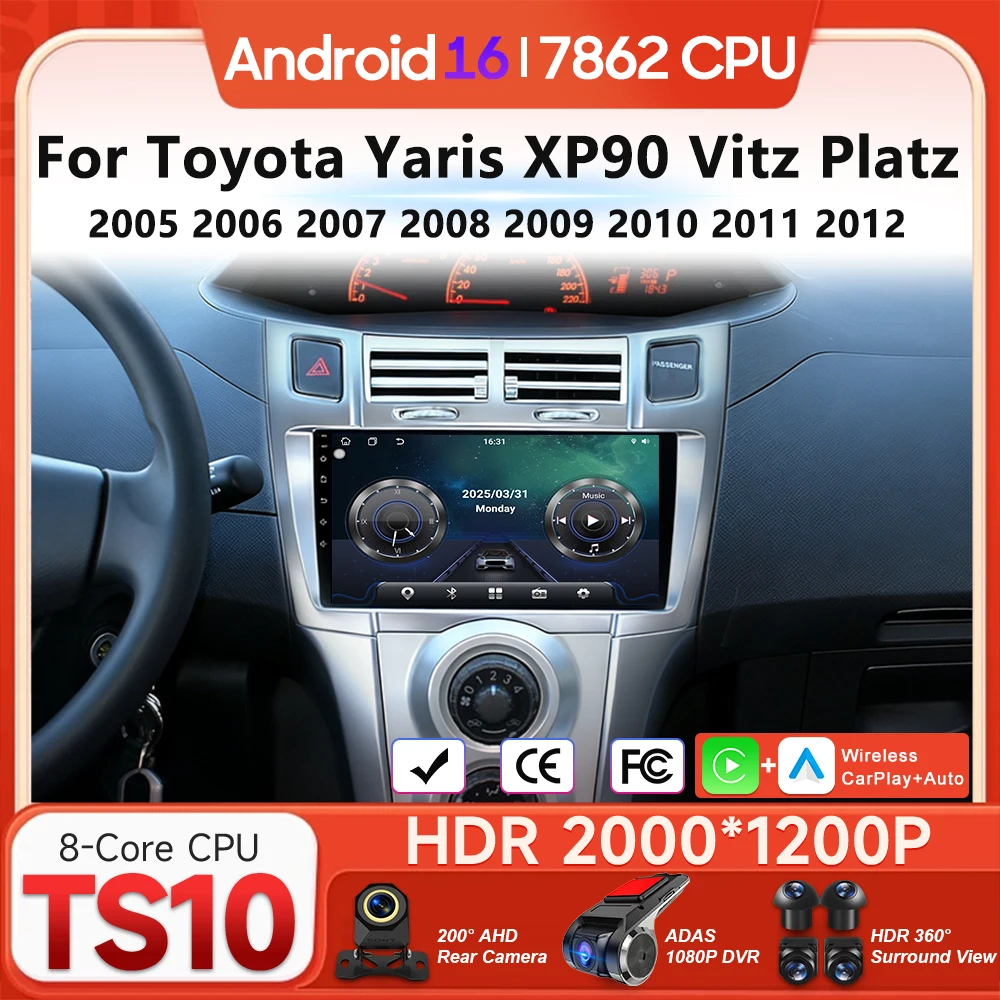 

Мультимедийная система Android 16 для Toyota Yaris XP90 Vitz Platz 2005-2012: автомагнитола, видеоплеер, Carplay, Auto, 4G, Wi-Fi, навигация GPS, Bluetooth
