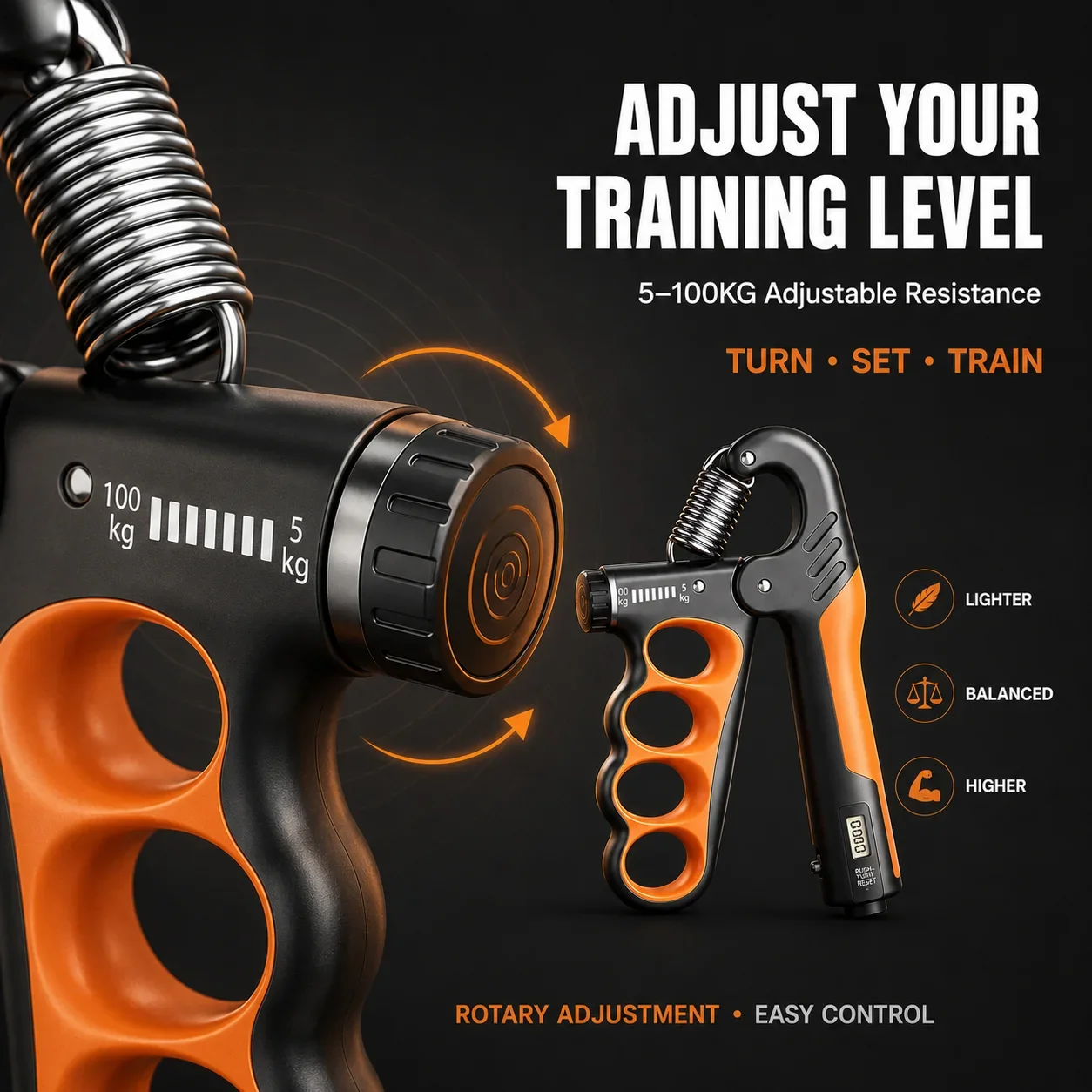 5-100KG Adjustable Hand Grip Strengthener with Digital Counter Forearm Wrist Finger Exerciser Gripper for Men Women Home Gym