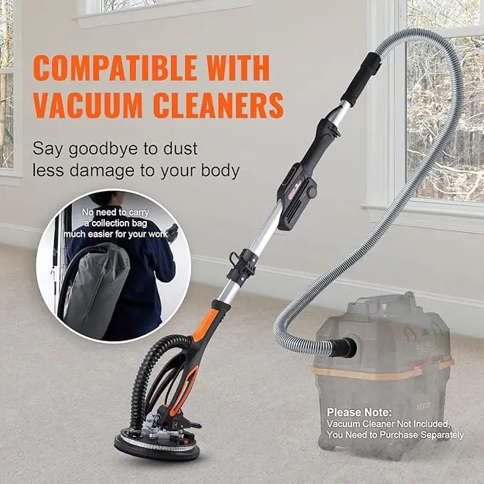 800W Brushless Motor Electric Sander, Variable Speed 1000-2300 RPM, Foldable Ceiling Sander