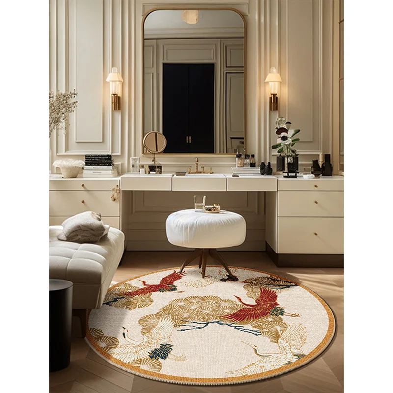 Modern Chinese Style Carpet Living Room Floral Round Rug Non-Slip Floor Mat Simple Sofa Area Bedroom Cloakroom Large Rugs Decor