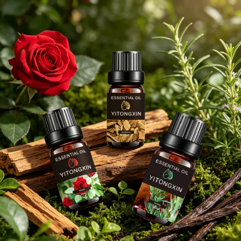3pcs Sandalwood + Vanilla + Rose Plant Essential Oil 10ml per Bottle, Suitable for Body Massage Care, DIY