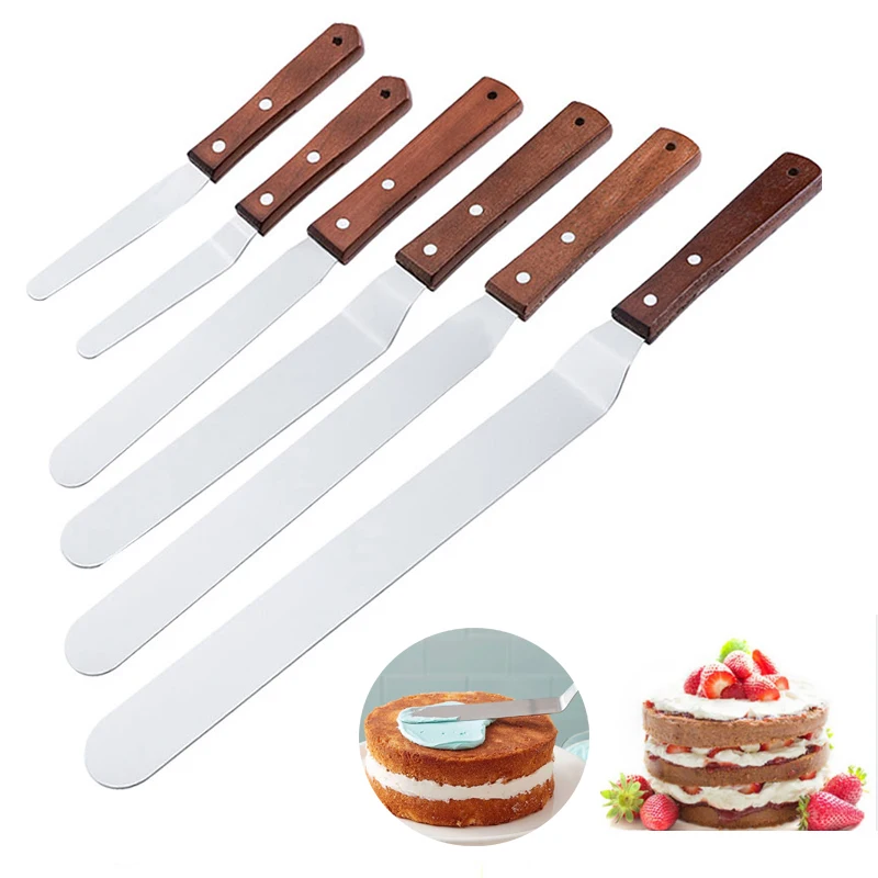 4/6/8/10/In Stainless Steel Cake Icing Spatula Frosting Spatula with Wooden Handle For Cake DIY Kitchen Baking Pastry Tools Cake