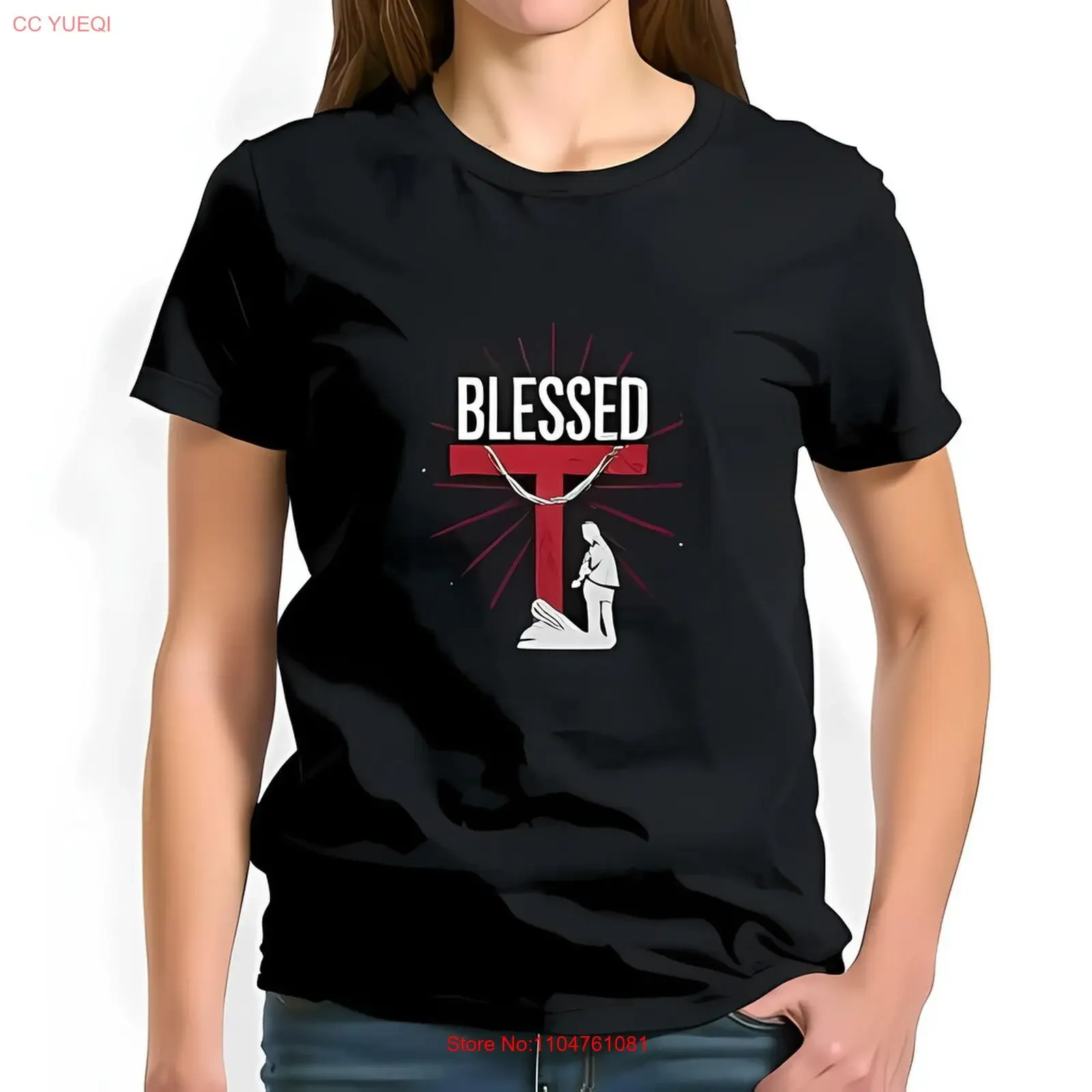 

Стильная черная футболка с текстом «BLESSED» Повседневная одежда для экипажа из хлопка в винтажном стиле Дышащая дизайнерская одежда для дома Стильная