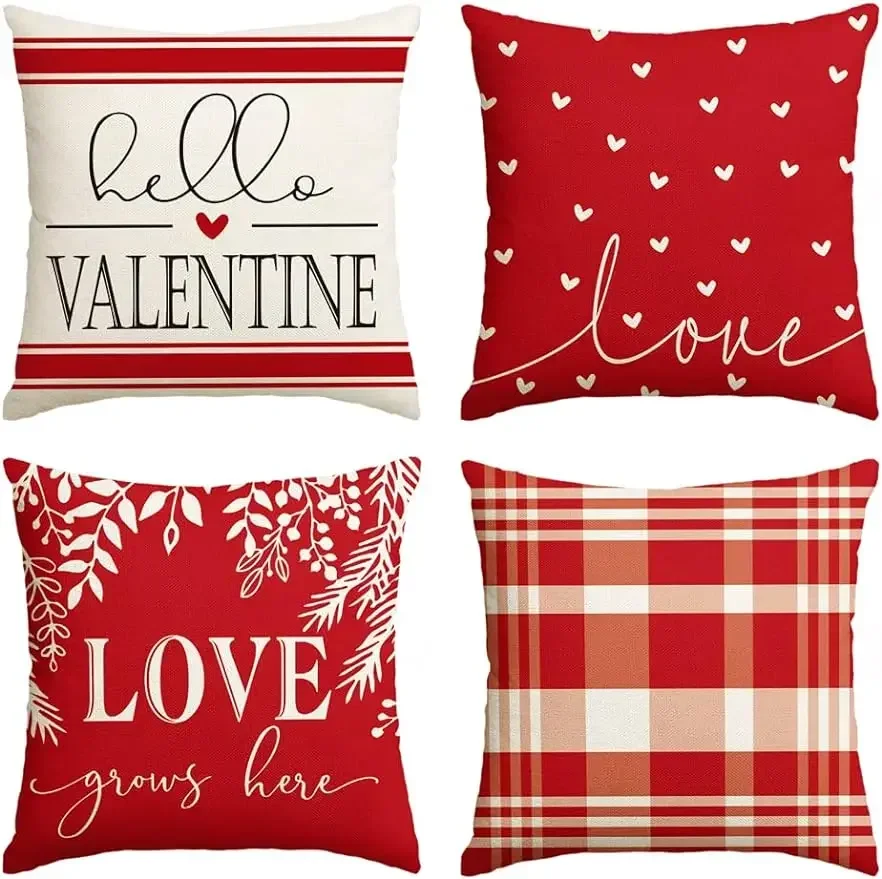 Color life valentine's day red and white love pillowcase, hello valentine's day plaid wedding cushion cover decorative sofa