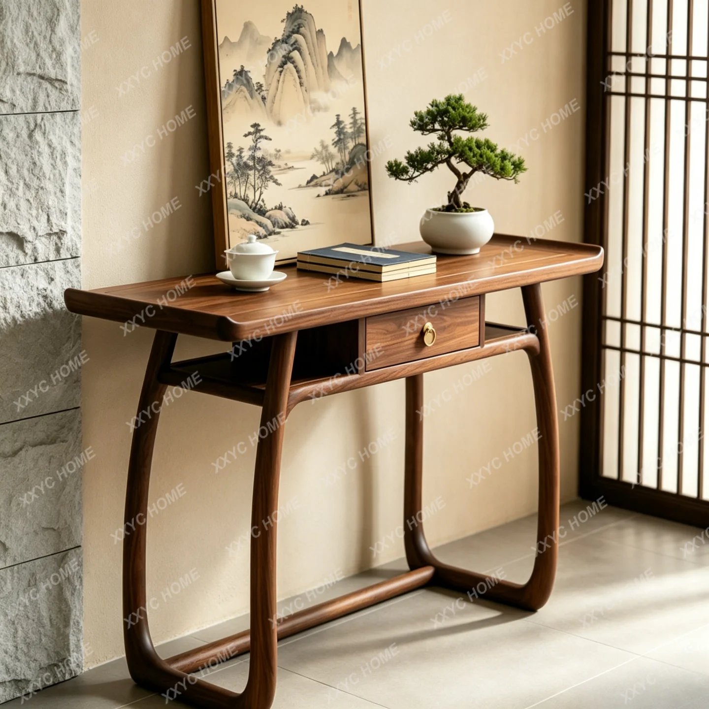 New Chinese Ebony Entrance Table Solid Wood Multifunctional Storage Mortise and Mortise Structure Living Room Decoration Table