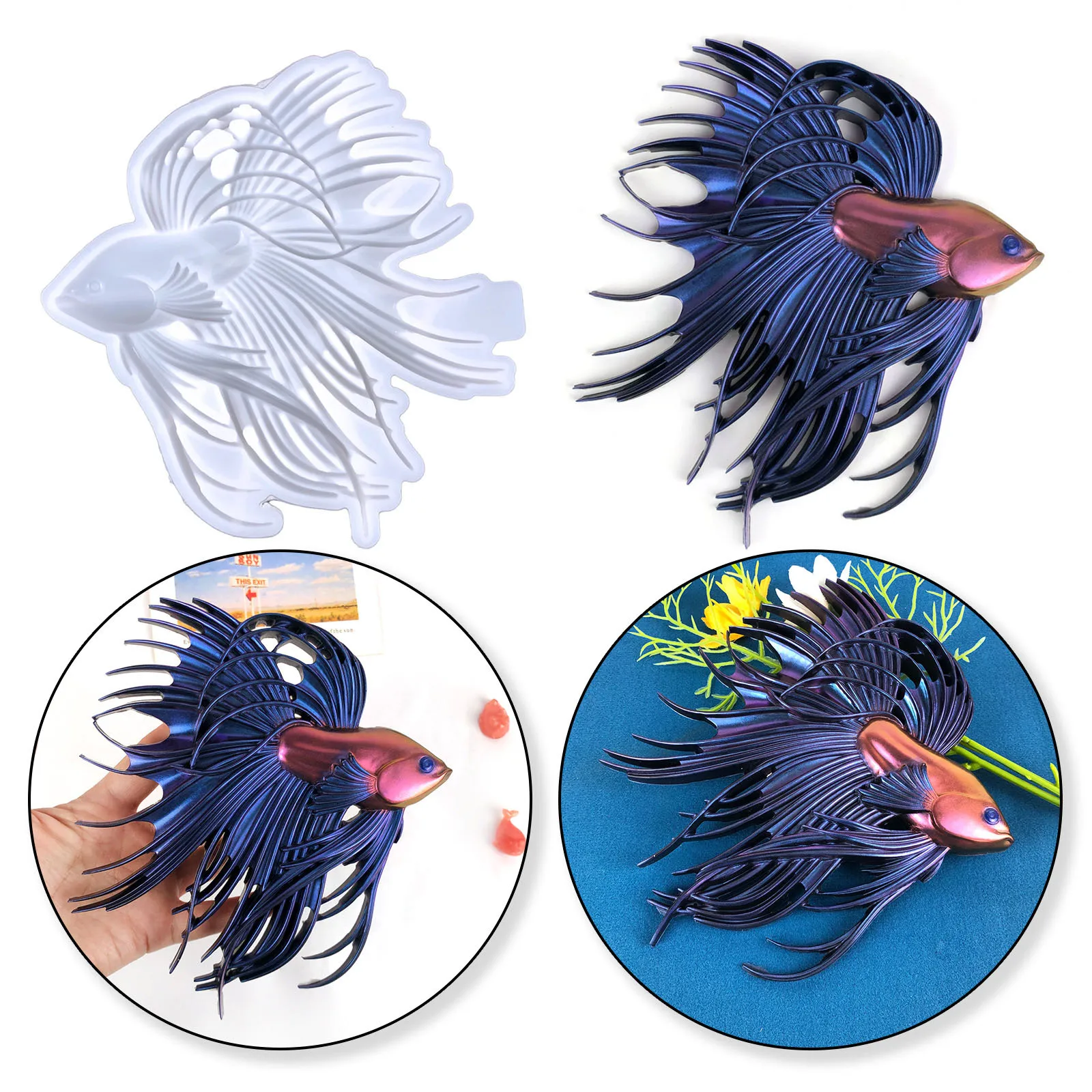 Betta Silicone Mold Large Fighting Fish Resin Epoxy Moulds Handmade Home Wall Hanging Ornament Gifts Cabinet Table Art Craft