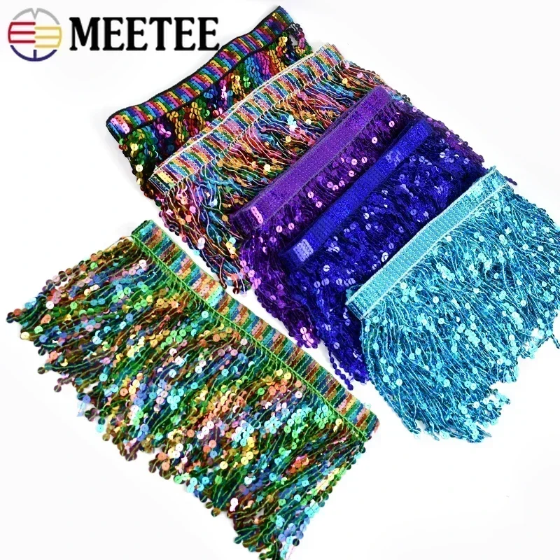 2/5Meters 16cm Beaded Fringe Trim Sequin Sewing Tassel Embroided Fringes Lace Ribbon Latin Dress Garment Trimming Accessories