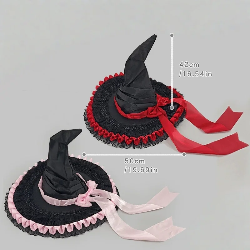 New Halloween Lolita Witch Hat Comic Con Cosplay Props Magic Girl Witch Headwear Subculture Dark Fluffy Lace Wizard Hat 4 Types