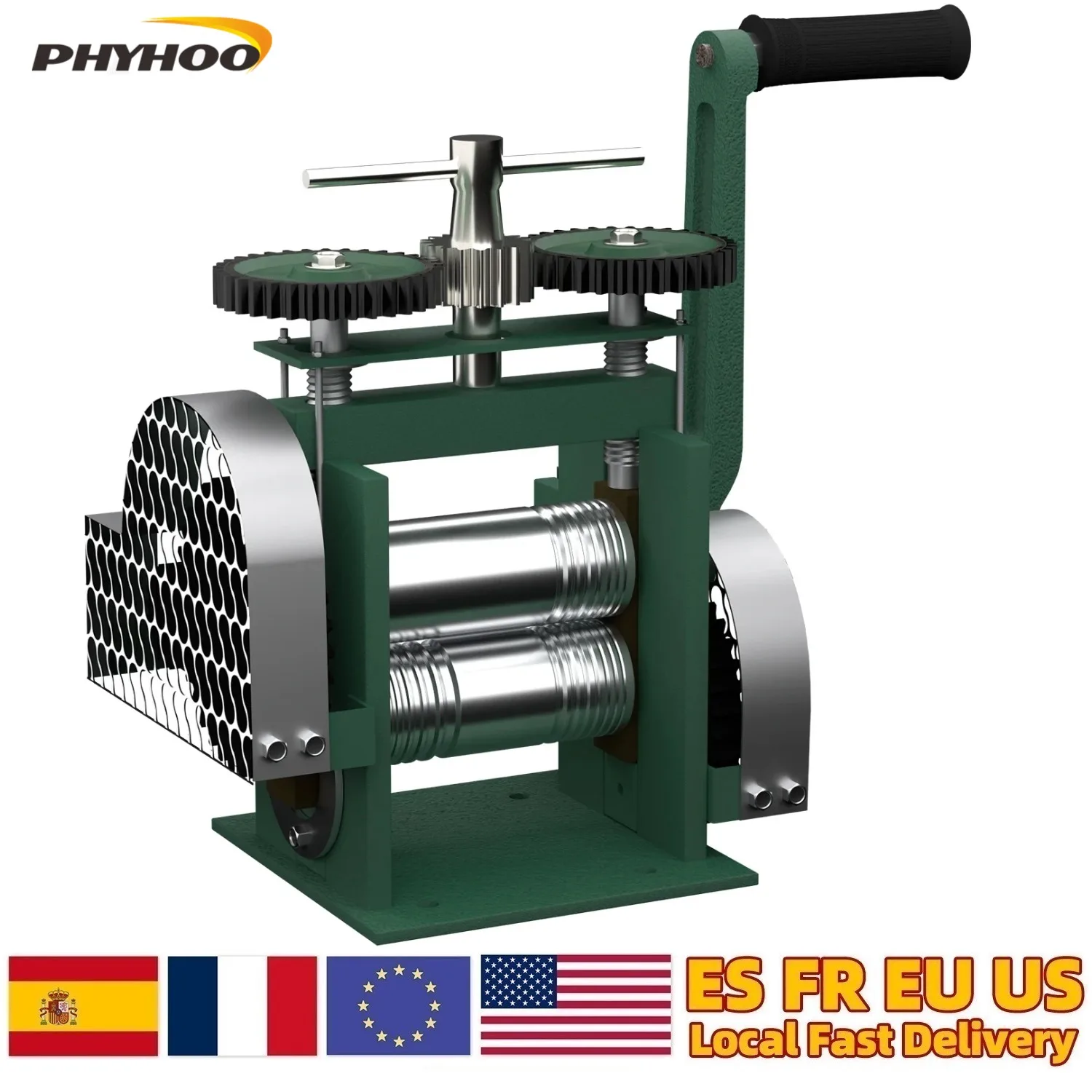 

Green Manual Jewelry Rolling Mill Machine - 3-in-1 120mm Roller Adjustable Thickness Jewelry Press for Metal Sheet & Wire