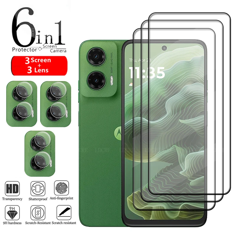 

6-in-1 For Moto G35 Glass For Motorola Moto G35 Tempered Glass 9H HD Full Cover Glue Screen Protector Moto G35 G 35 Lens Glass