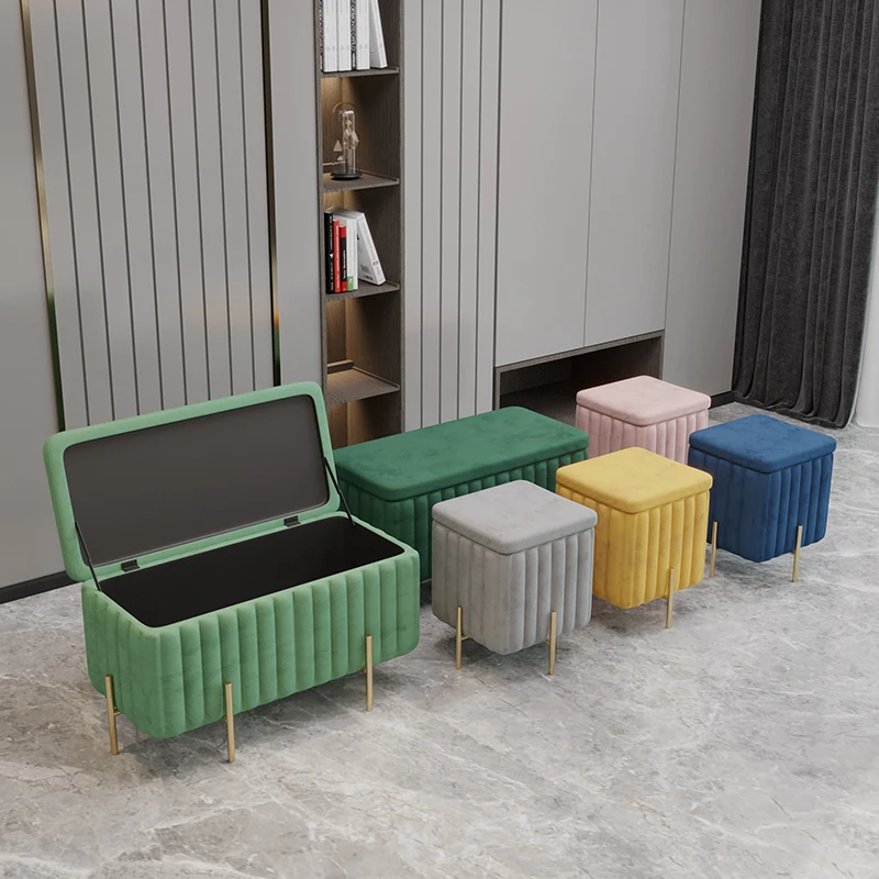 

Nordic light luxury stool storage stool entry small sofa clothing store rectangular multi-functional shoe change storage box art