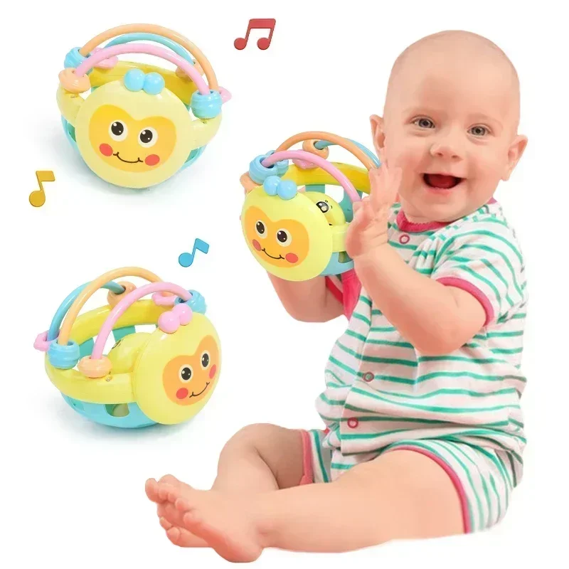 Crianças da primeira infância mordendo sino brinquedo, 1pc dos desenhos animados chocalho haltere para o bebê forma de abelha mão sino bebê chocalho de borracha macia brinquedo