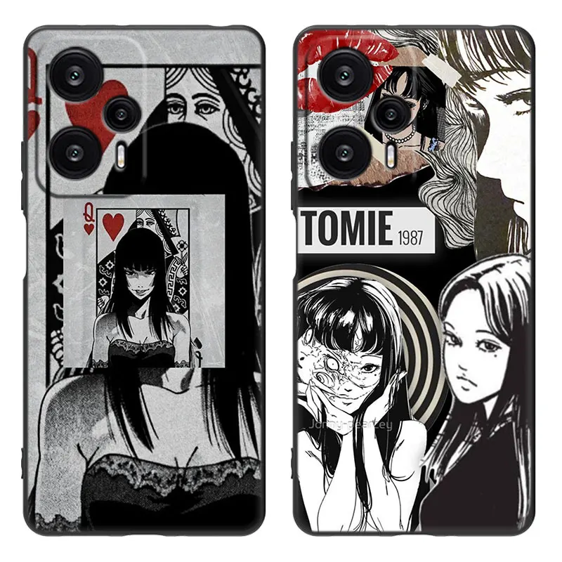 Anime Junji Ito Tees Horror Cartoon Cover Black Case For Xiaomi Mi POCO X6 Pro F5 M6 X5 X4 Pro X3 NFC M5 M4 M3 F2 Pro F4 F3 GT