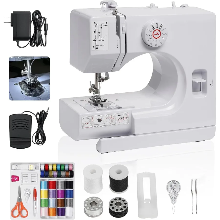 

Portable Sewing Machine for Beginners Mini Sewing Machine Built-in Light 12 Stitches High and Low Speeds Foot Pedal Reverse Sew