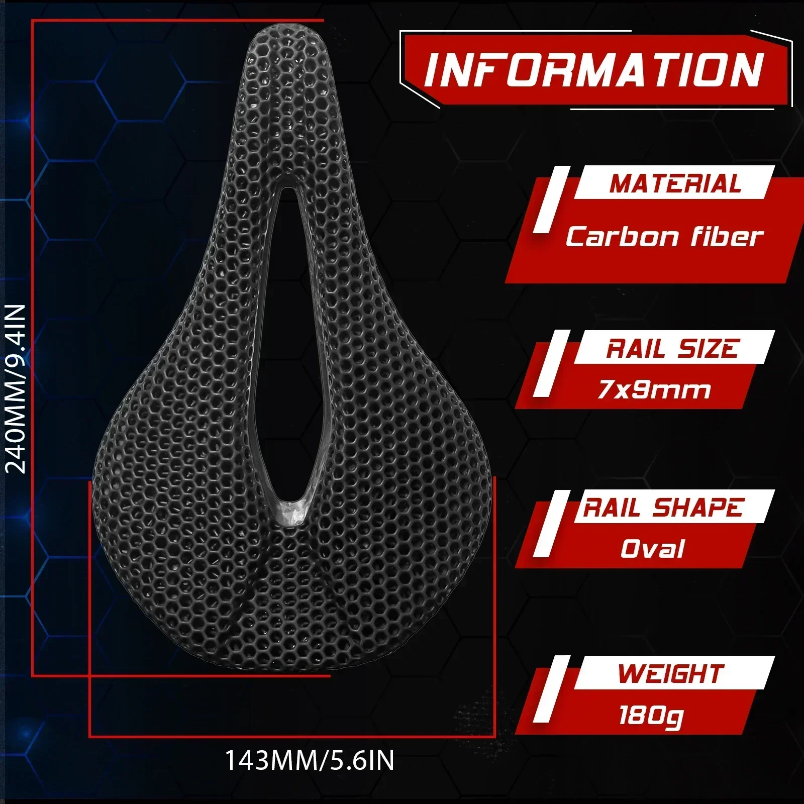 BUCKLOS 3D Printed Saddle 143MM 155mm Carbon Fiber Hollow Comfortable Breathable MTB Gravel Road Bicycle Cycling Seating Parts image 3