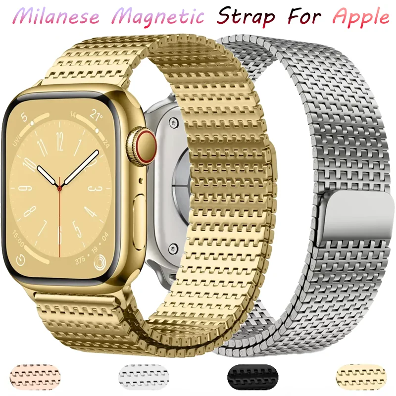 

Metal Magnetic Loop Strap For Apple Watch Ultra 2 49mm 10 9 8 7 6 5 4 Milanese Stainless Steel Wristband 45mm 44mm 40/41/42/46mm