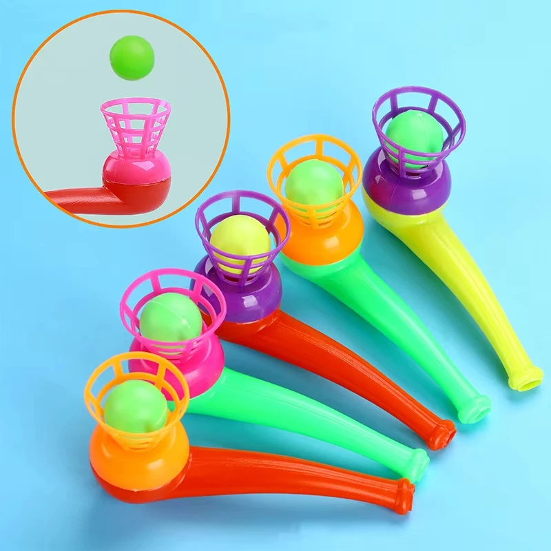 12PCS 중단 블로우 파이프 블로우 볼로드 게임 어린이 균형 훈련 플로팅 블로잉 볼 매직 댕글 가족 어린이 장난감