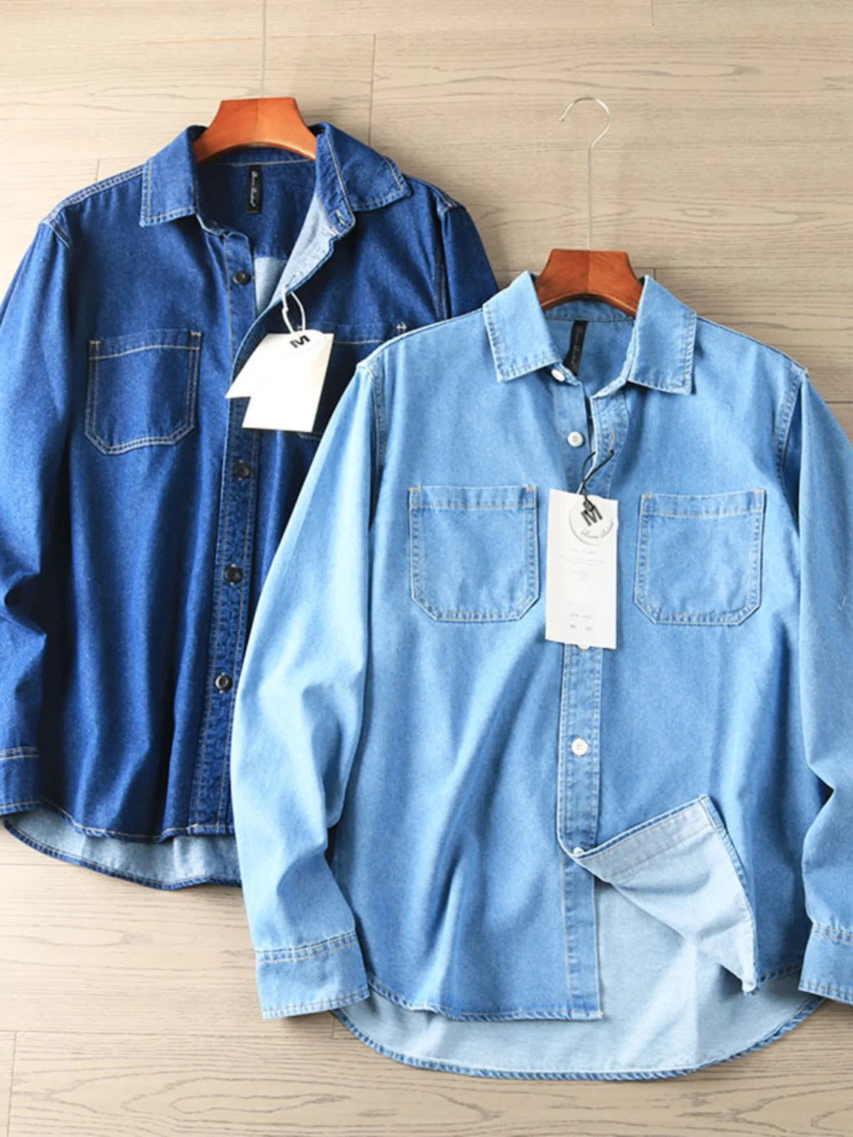 

Spring Autumn Men's Denim Shirt Double Pocket Youthful Trendy Outerwear Casual Long Sleeve Loose Fit Daily Wear